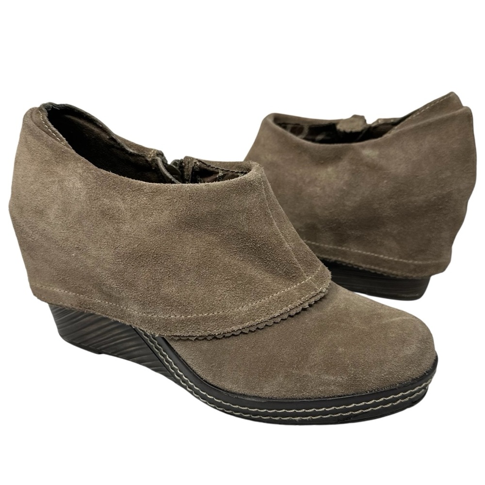 Dr Scholl’s Suede Leather Fold Over Ankle Boot Wedges Size 9 Brown